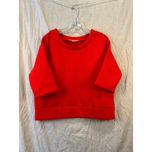 LOFT Red Textured Short Sleeve Side Zip Top Womens Medium #2067